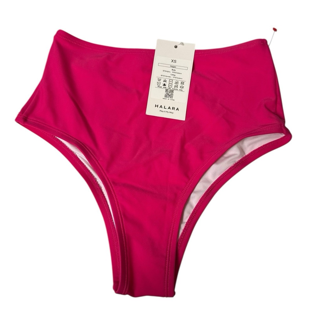 Halara Solid High Waisted Bikini Bottom Swimsuit Bright Pink Sunmer XS 368